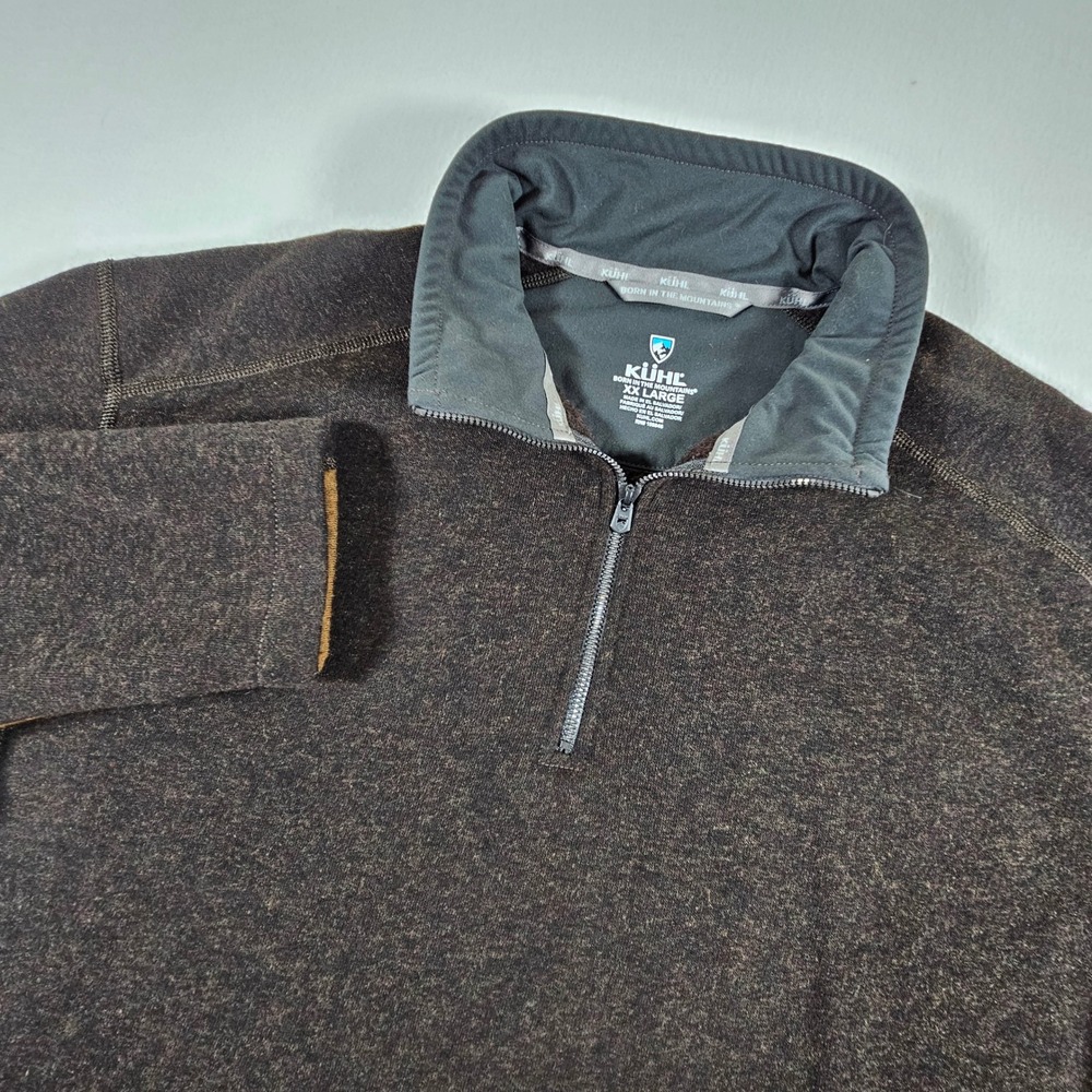 Kuhl Interceptr 1/4 Zip Pullover Mens XXL Brown Tan Wool Blend Fleece Thumb Loop